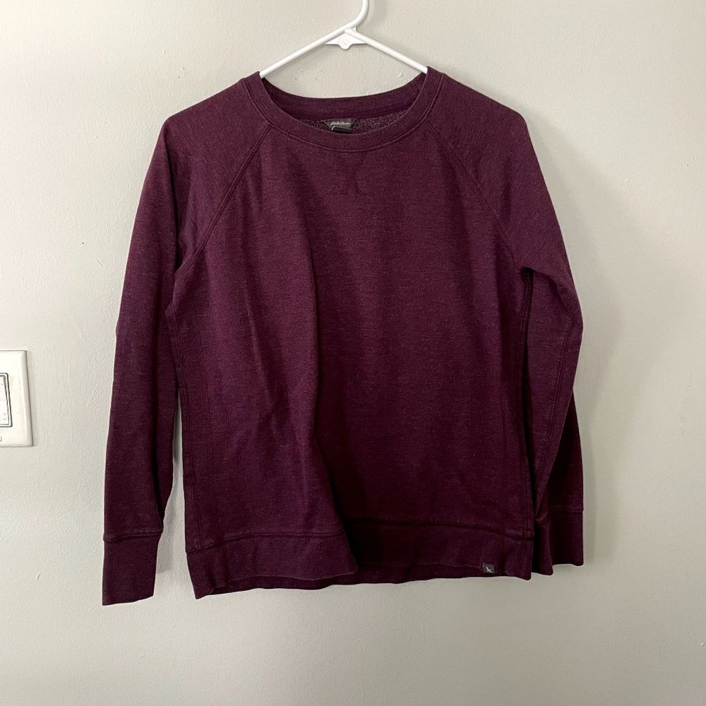Eddie Bauer plum purple pink crewneck fleece sweater classic casual style cotton